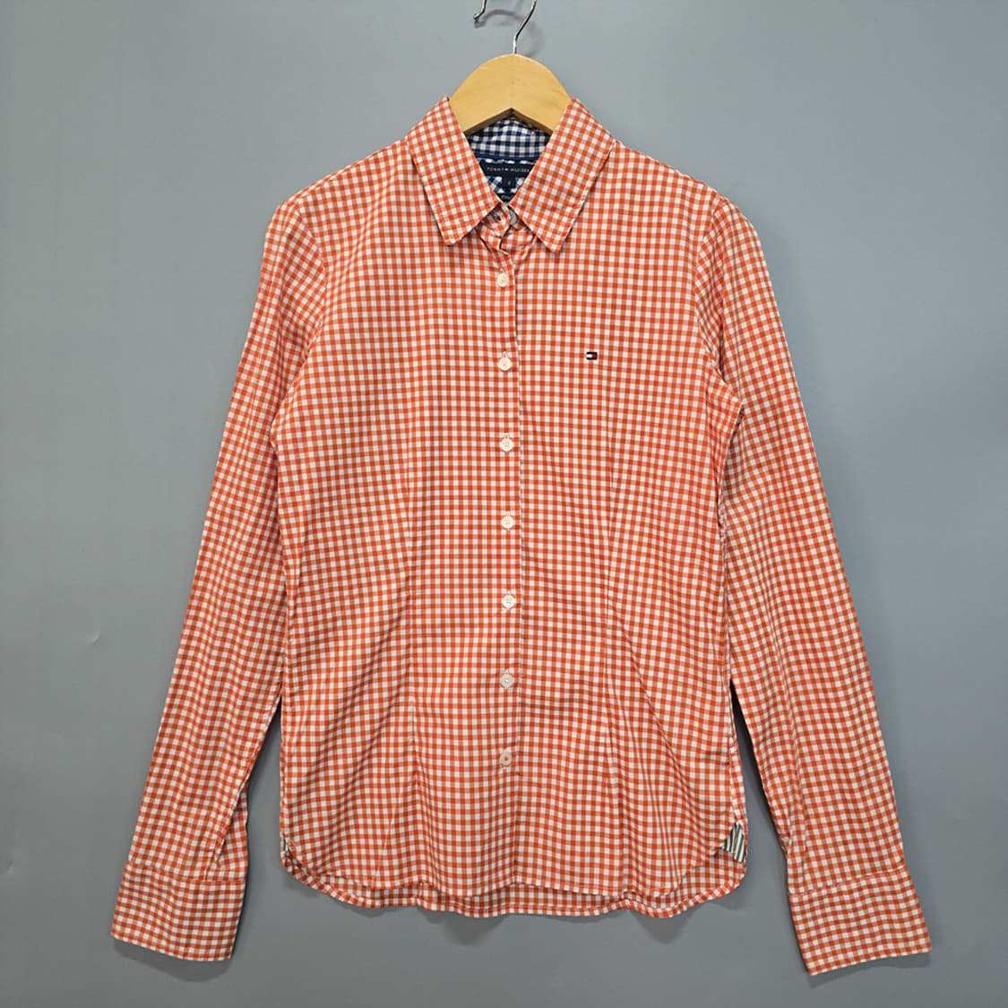 타미힐피거 깅엄 체크 셔츠 오렌지 85 상품이미지1
