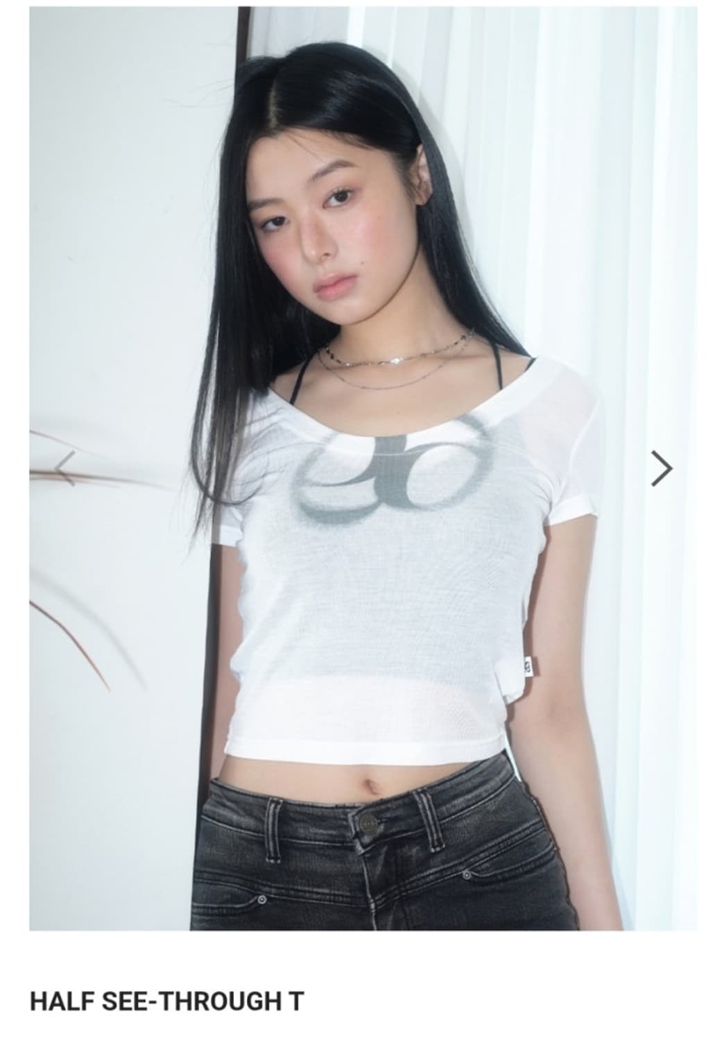 애즈온 시스루 반팔티 화이트 상품이미지1