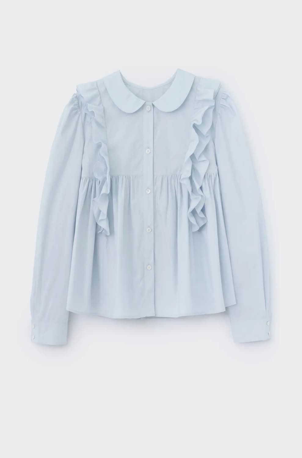 Cosmoss 러플 셔링 셔츠 라이트블루 상품이미지2