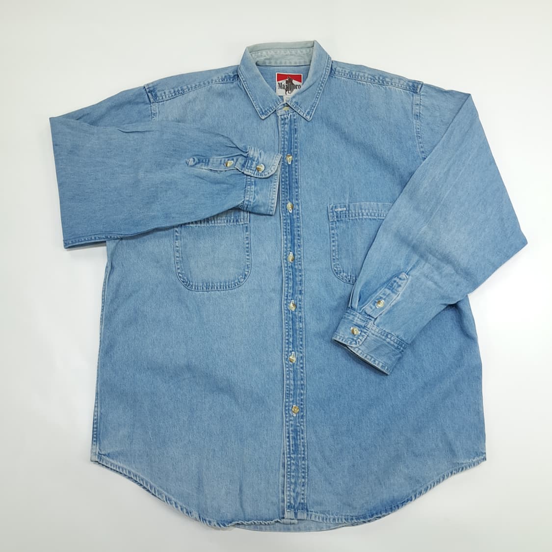 Co826 XL 말보로 클래식 90s USA 연청 데님 긴팔 워크 셔츠 상품이미지2