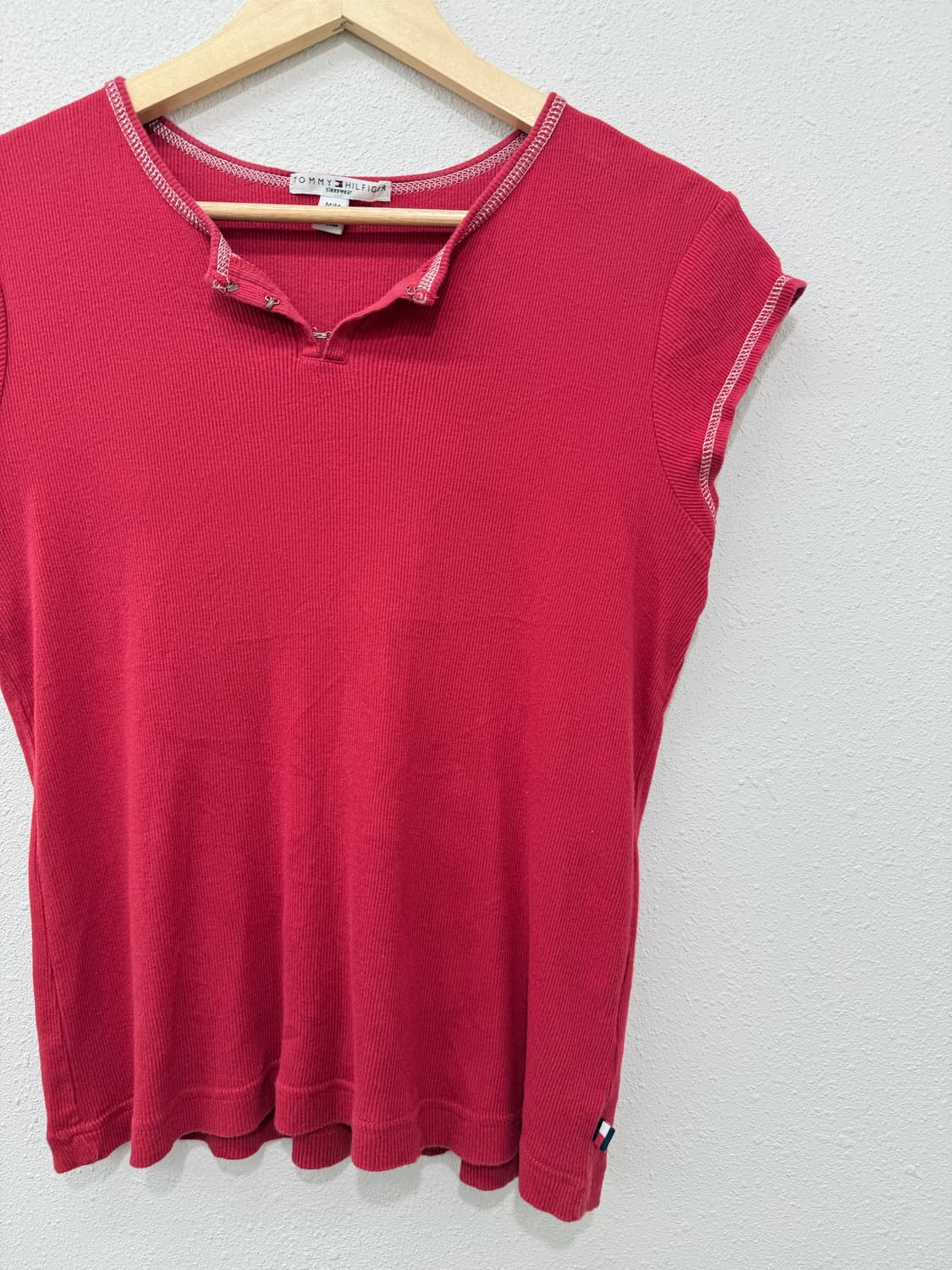 빈티지 타미 힐피거 레드 캡소매 후크 반팔티 상품이미지4