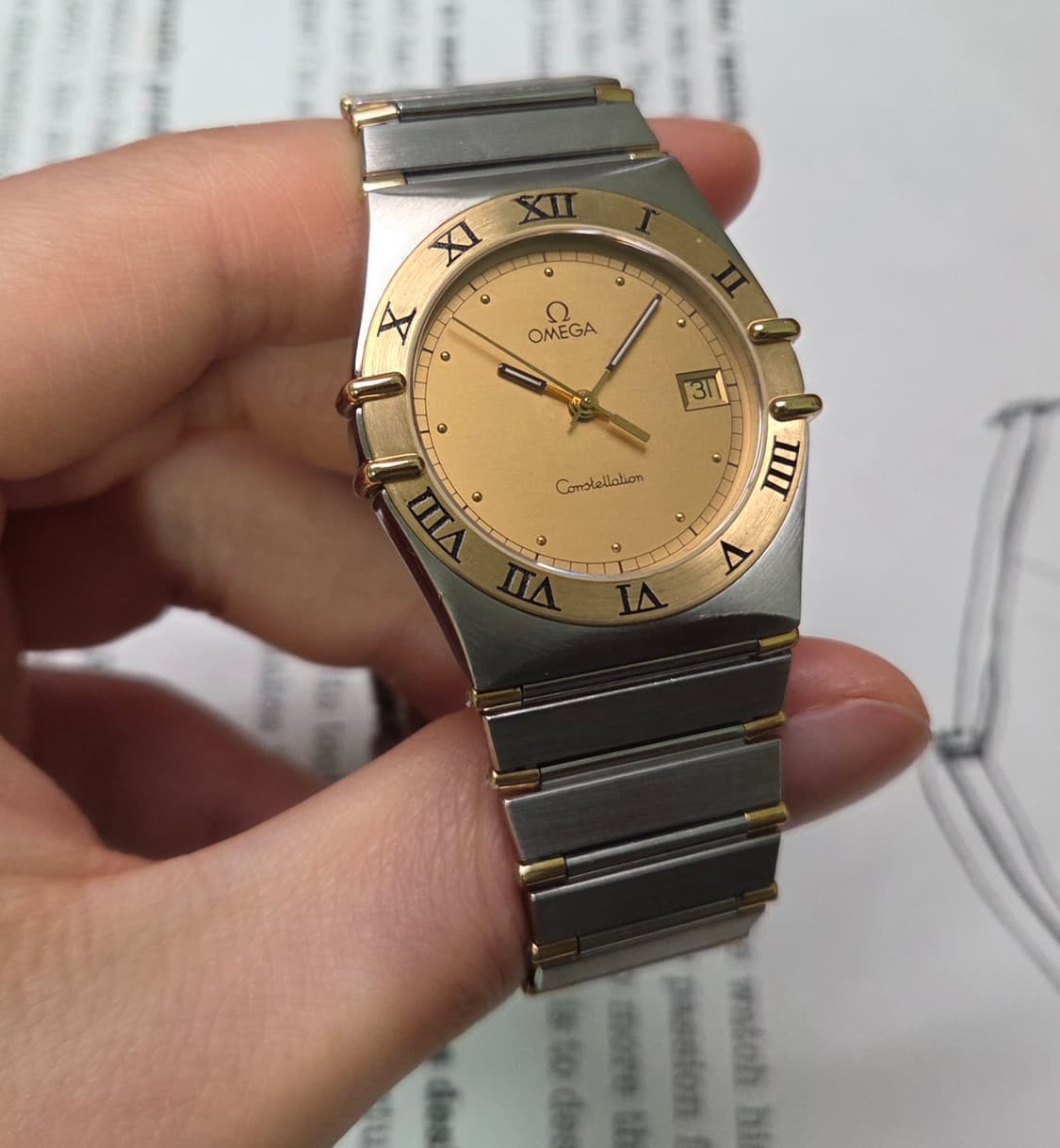 빈티지 오메가 컨스틸레이션 샴골판 골드콤비 하프바 쿼츠 남성용  상품이미지5