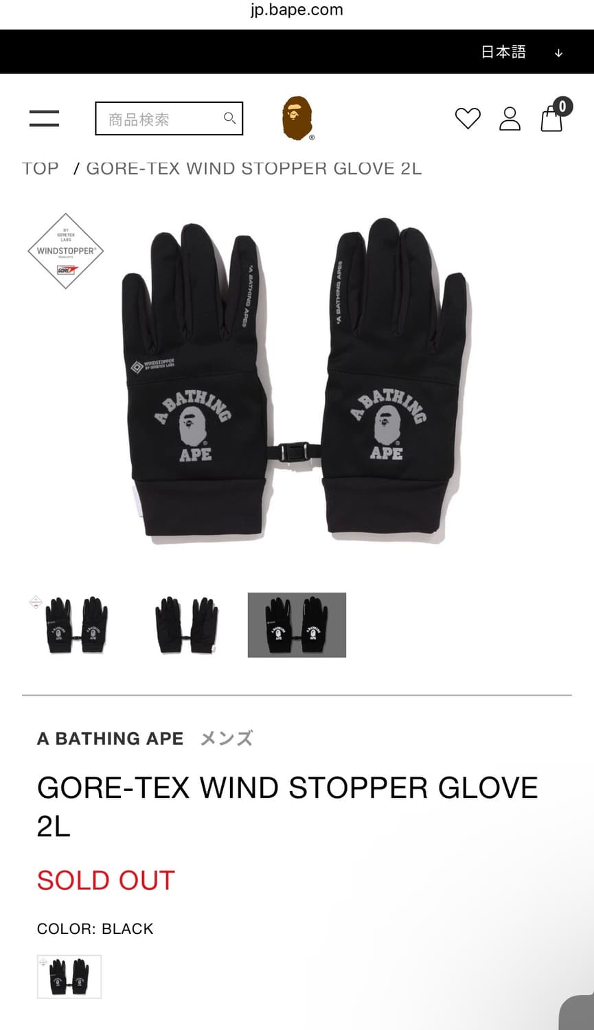 BAPE 베이프 고어택스 장갑M 신품 블랙 상품이미지1