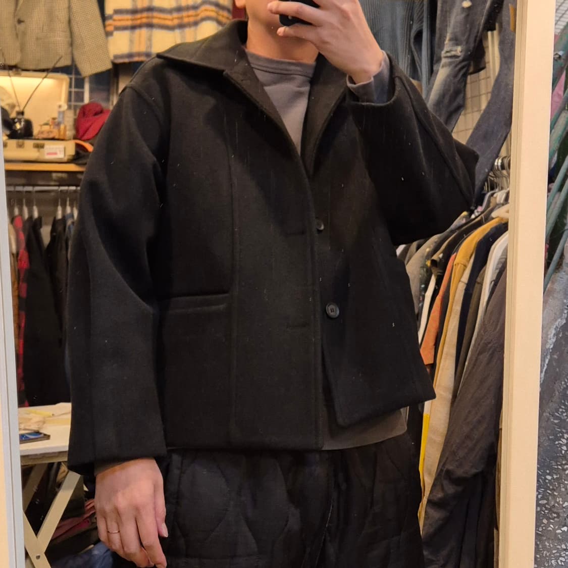 FREE(착샷잇음) 블랙 울 숏 카라자켓 상품이미지3