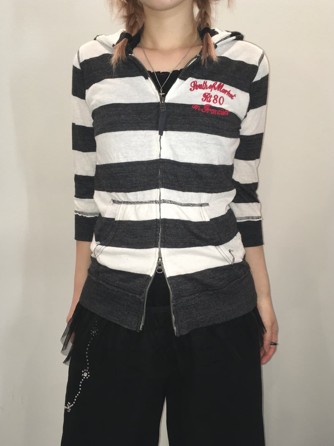 jpn vintage y2k stripe lettering hood zi 상품이미지4