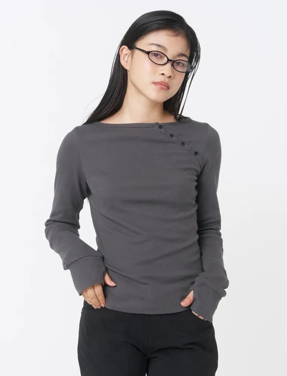 미세키서울 Slash button long sleeves CHARCOAL 상품이미지1