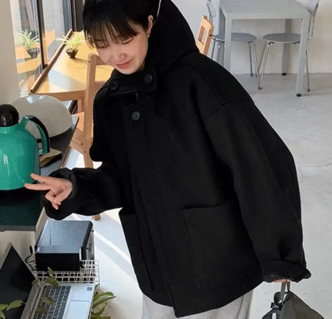바온 누빔 울 오버 후드 코트 상품이미지1