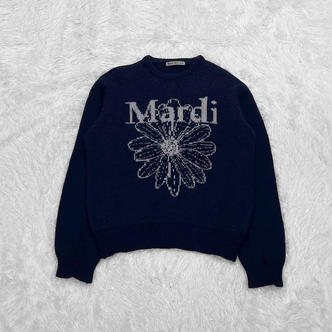 마르디메크르디 플라워 라운드 니트 네이비 상품이미지2
