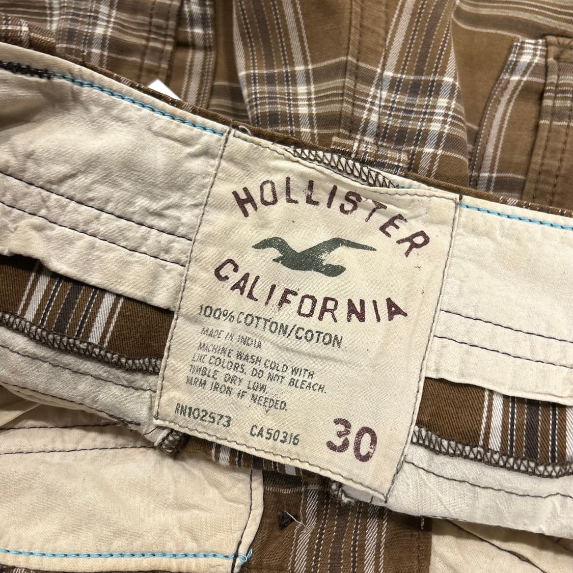 [30] 홀리스터 체크 카고 반바지 브라운 상품이미지5
