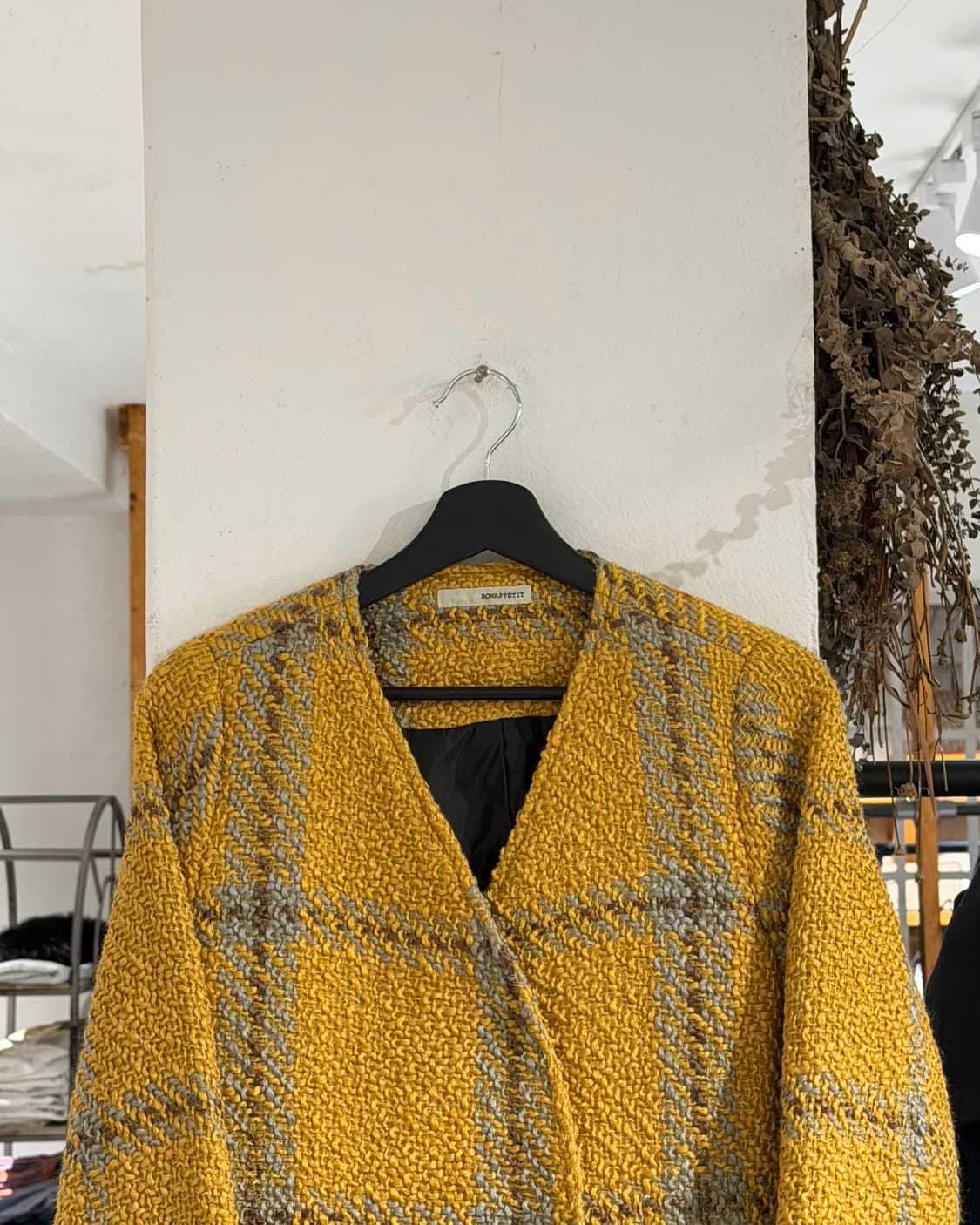 본 아뻬띠 옐로우 멀티컬러 트위드 롱 코트 상품이미지4