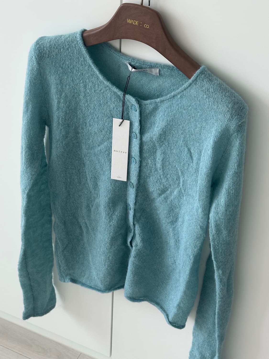 부클 슬림핏 니트 가디건 (아쿠아블루) 상품이미지3