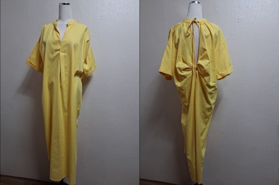 일본수입 옐로우 루즈핏 백오픈 스트링 롱원피스 표기 프리사이즈
 상품이미지1