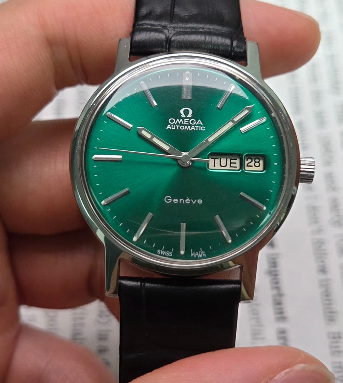 빈티지 오메가 제네브 그린썬레이 데이데이트 오토매틱 드레스워치
 상품이미지1