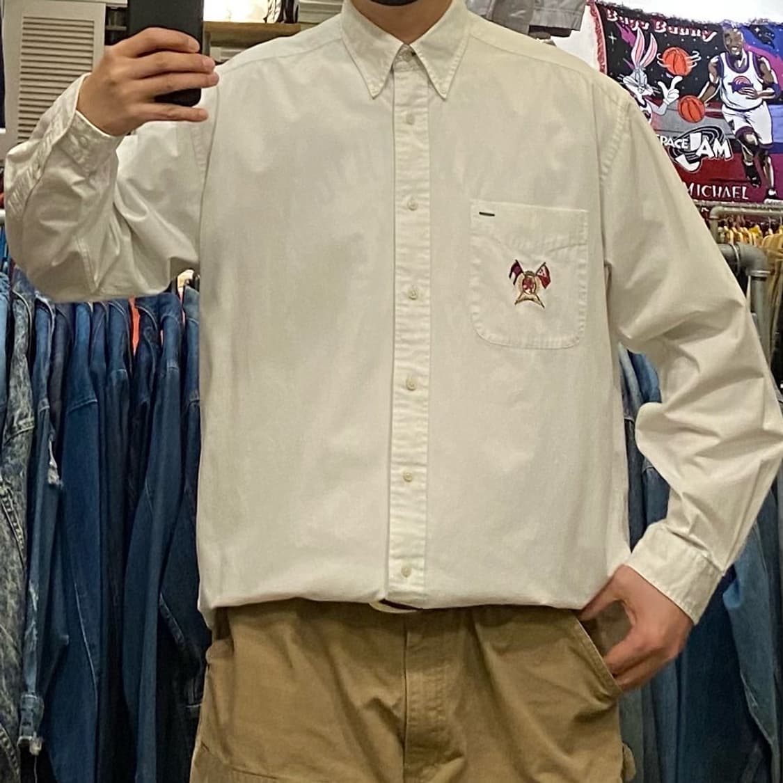 90s USA 타미힐피거 빅로고 주머니 코튼셔츠 상품이미지3