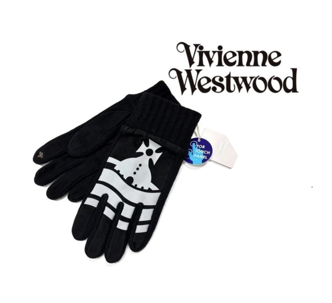 비비안 웨스트우드 스웨이드 니트 콤비 남성용 장갑 / 블랙 (새상품) 상품이미지1