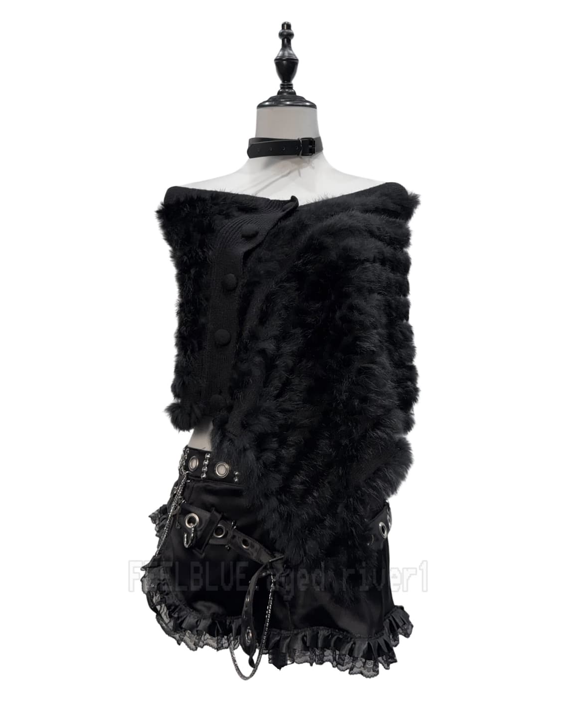 Rabbit Fur Trim Knit/Cape 2pcs SET 상품이미지9