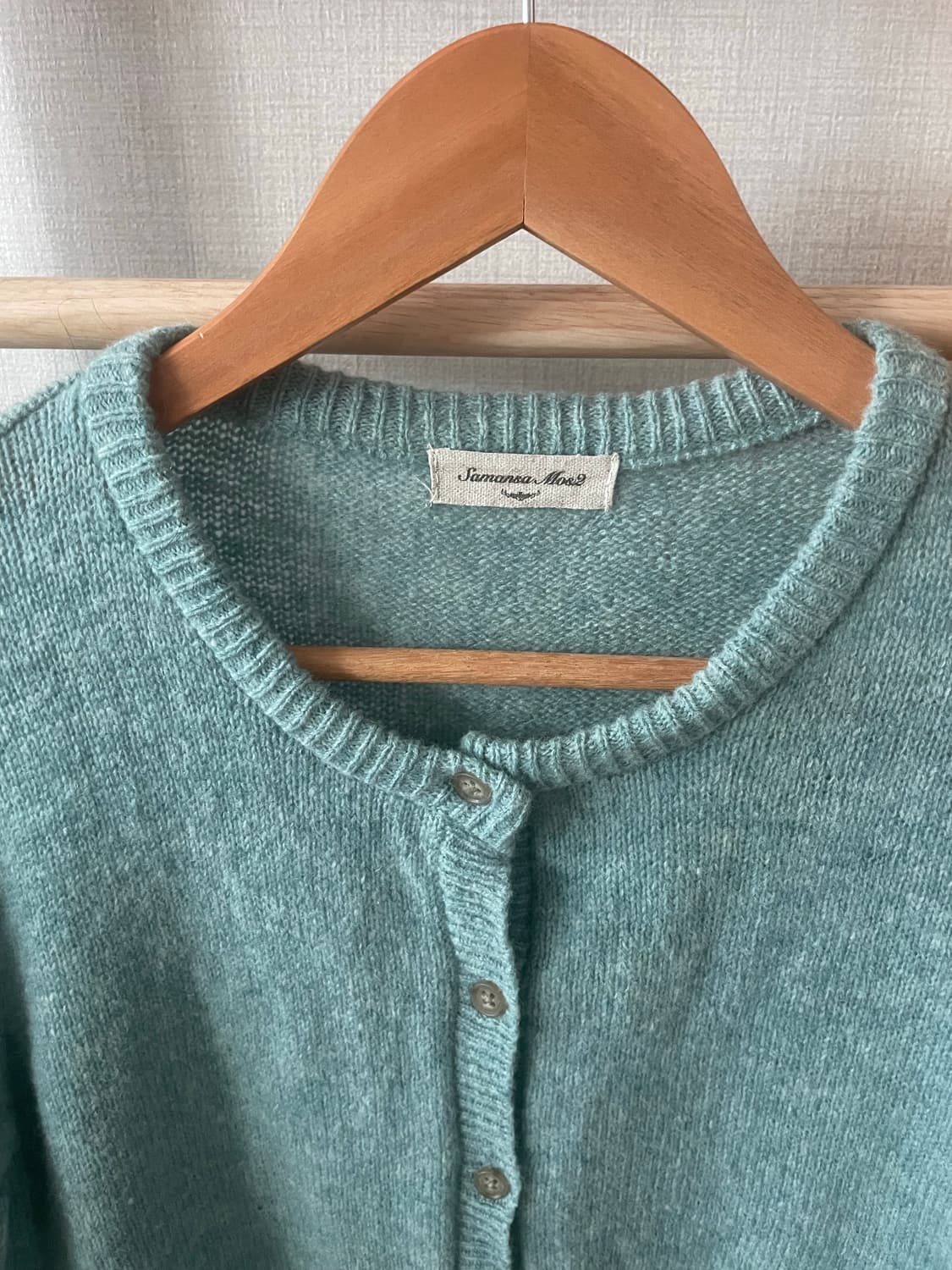 모리걸 빈티지 사만사모스 울 포함 민트 가디건🩵 상품이미지3