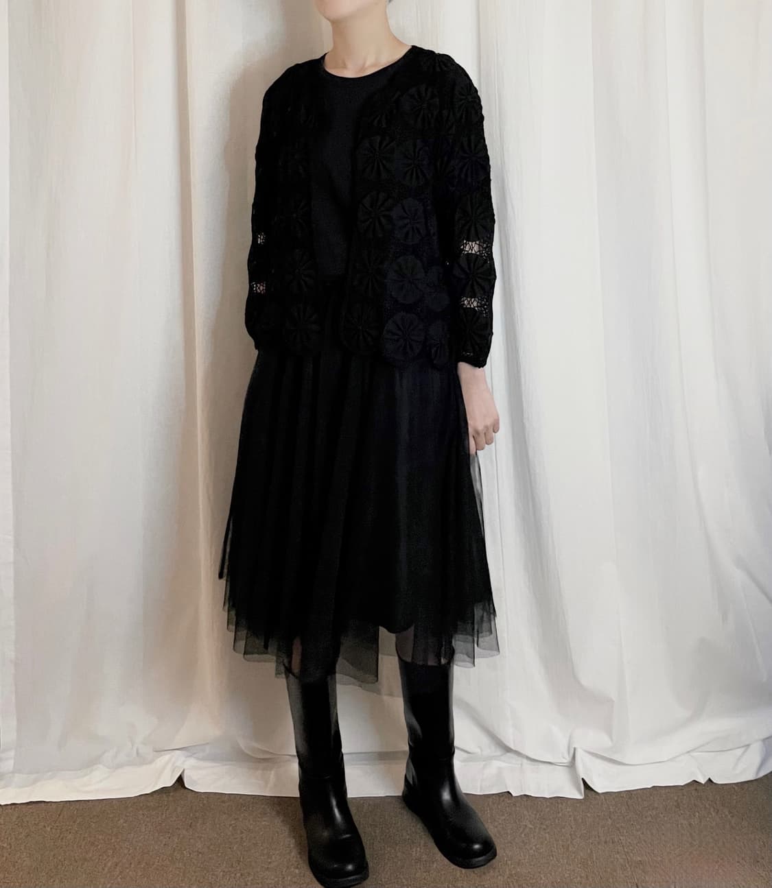Flower Cardigan – Black 상품이미지1