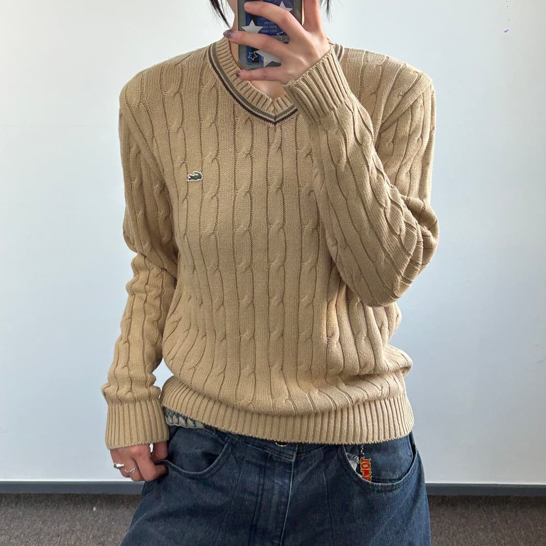 Lacoste 라코스테 베이지브라운 브이넥 니트 상품이미지2