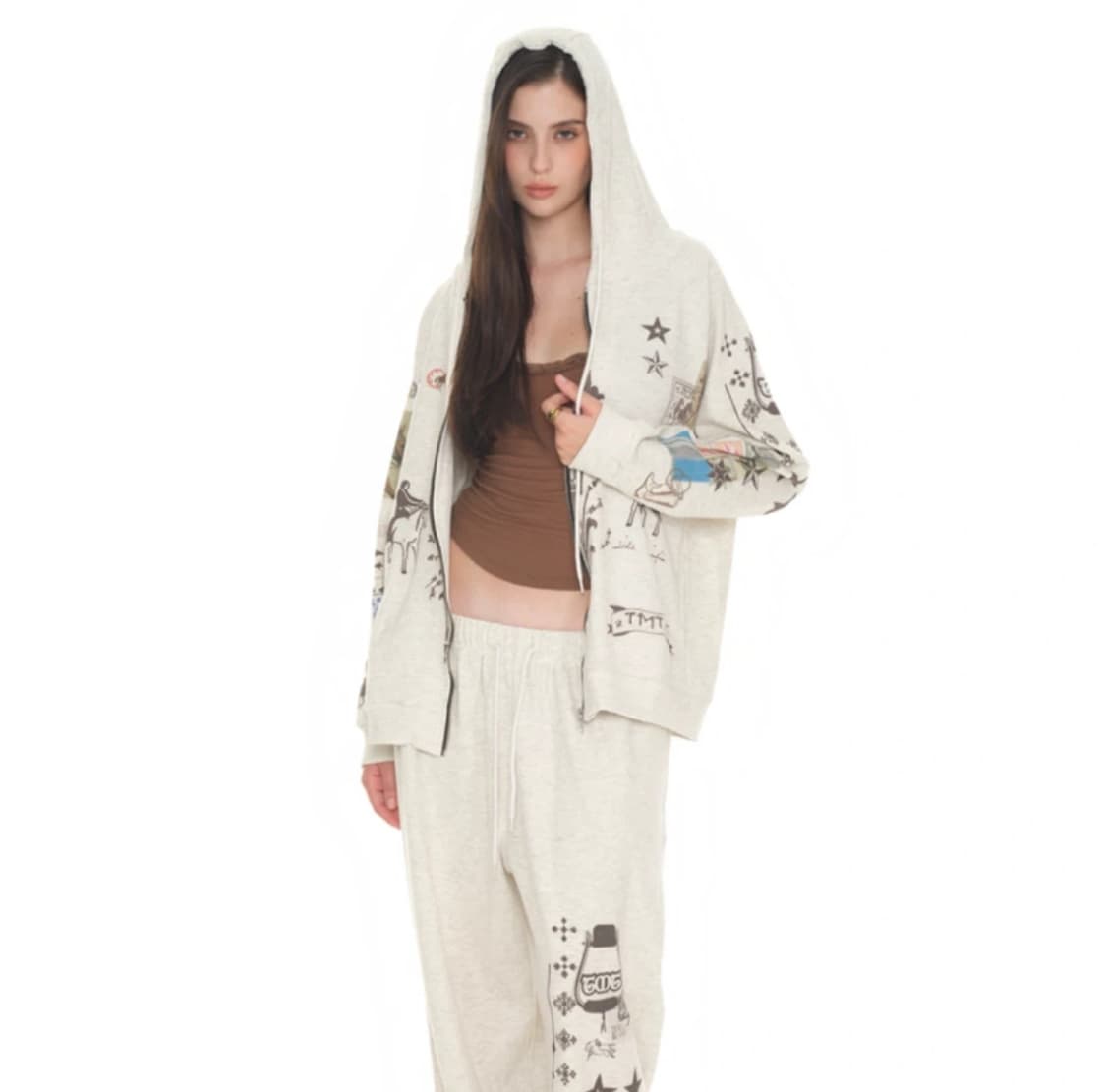 투머치택스 프린티드 와플 후드집업 상품이미지3