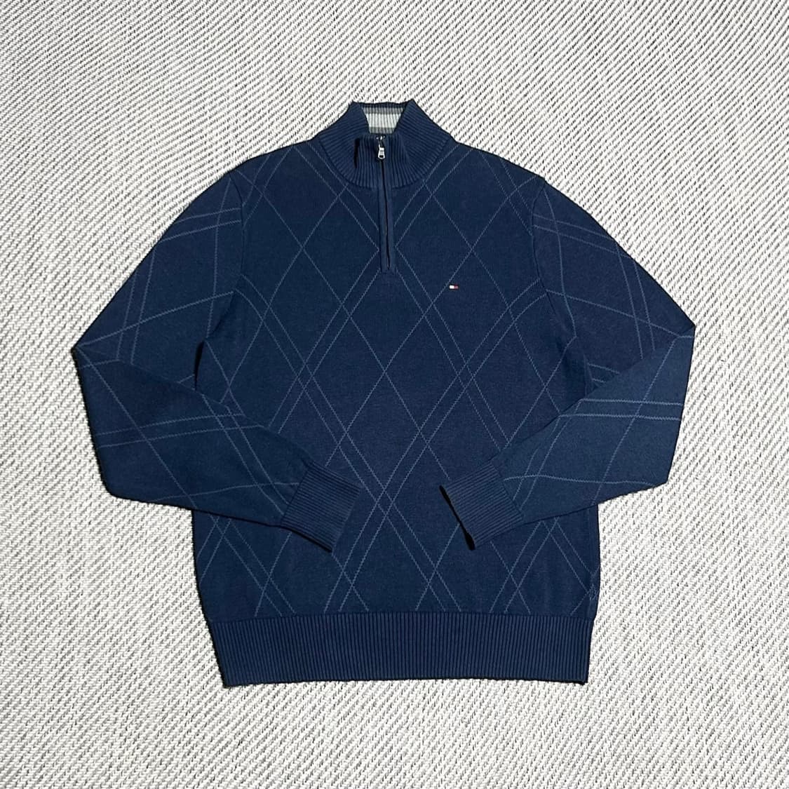 [L] Tommy 타미힐피거 네이비 클래식 반집업 코튼 니트 상품이미지1
