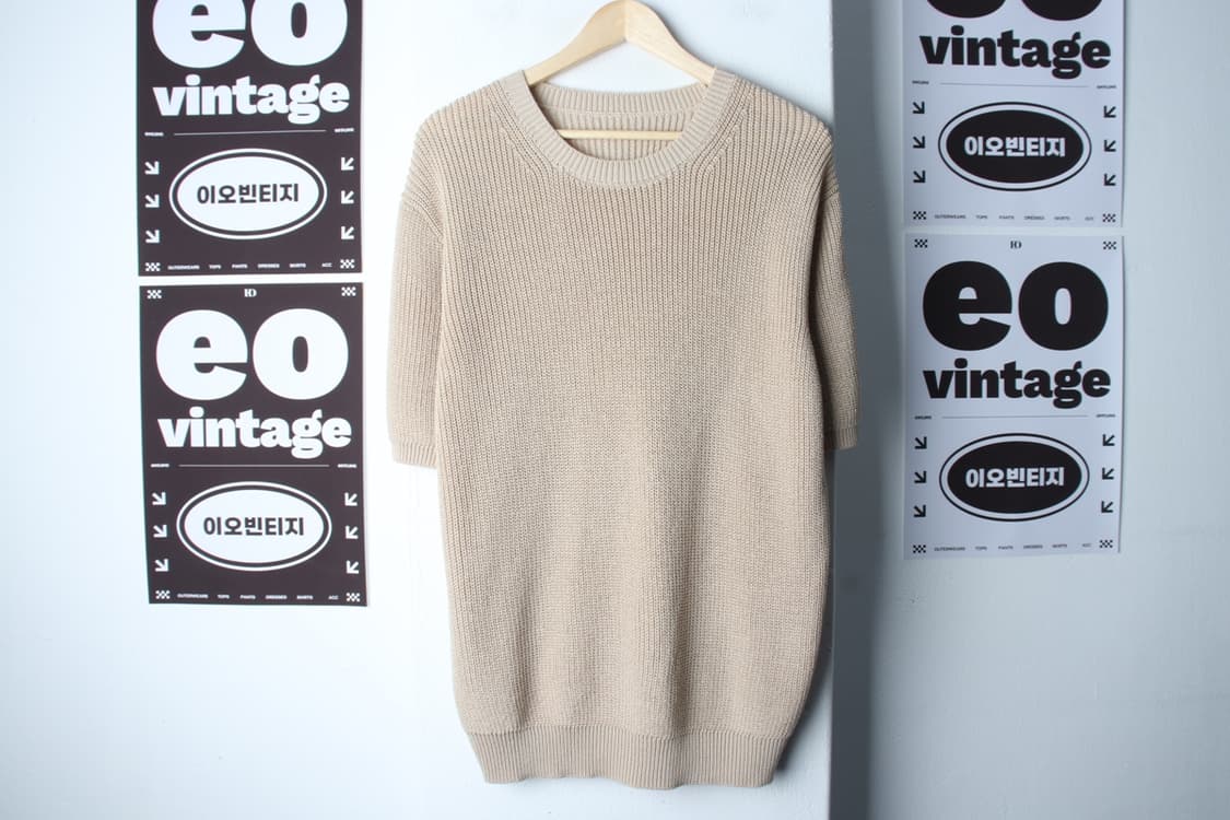 (M-XL) 라퍼지스토어 반팔 티셔츠 오버핏 니트 베이지-H33626 상품이미지2