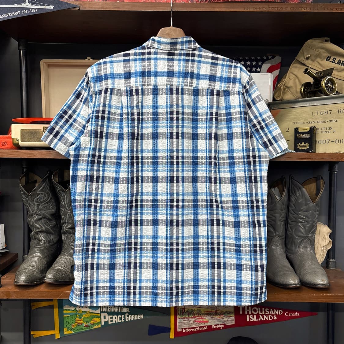 파타고니아 멀티 블루타탄 체크 시어서커 반팔셔츠 N1250 상품이미지2