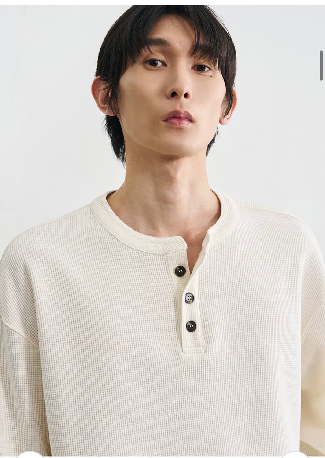 (새상품)(L) 드로우핏 코튼 와플 헨리넥 티셔츠 [IVORY] 판매 상품이미지5