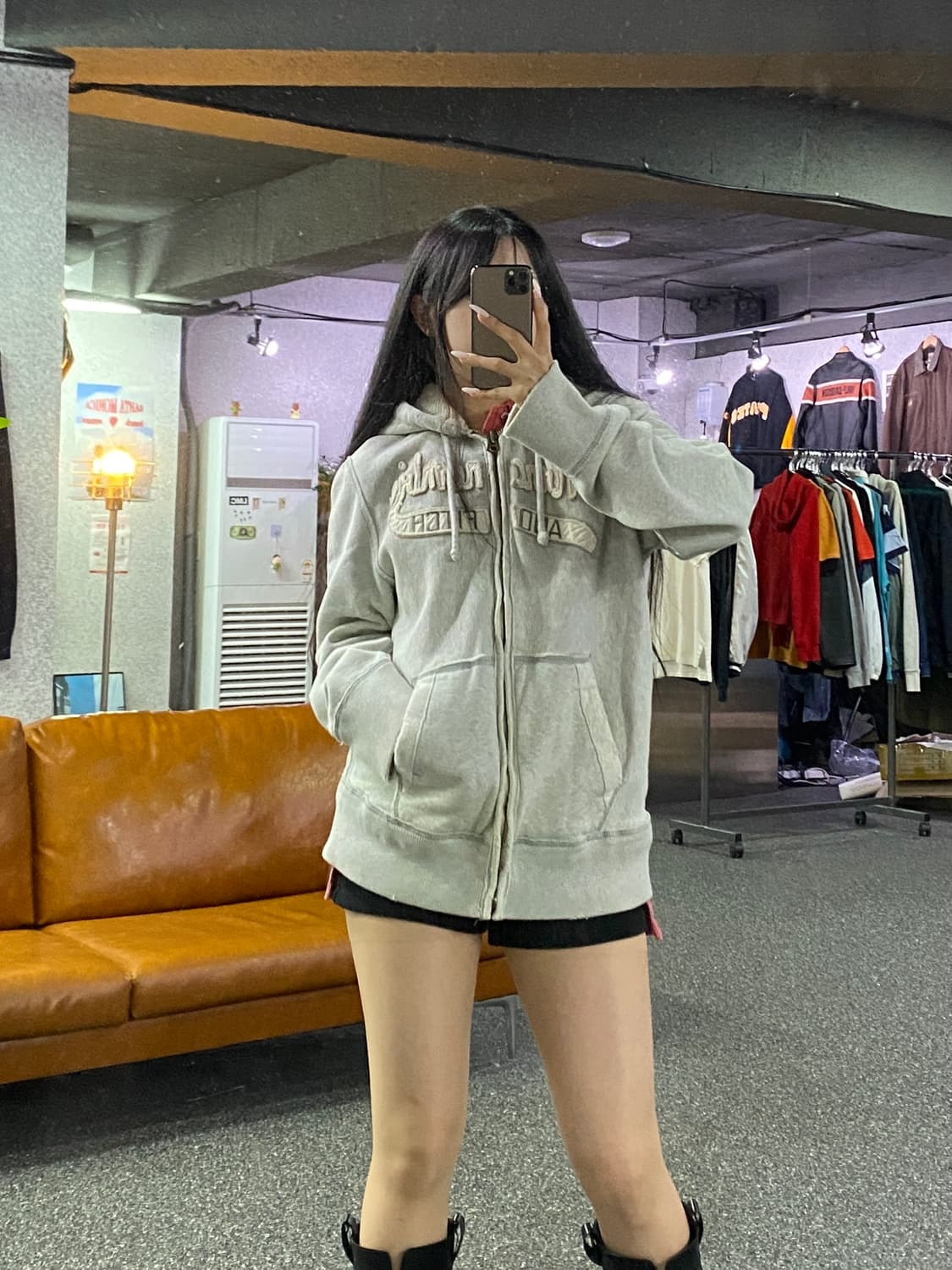 아베크롬비 빈티지 자수 로고 후드집업 라이트 그레이B4784 상품이미지1