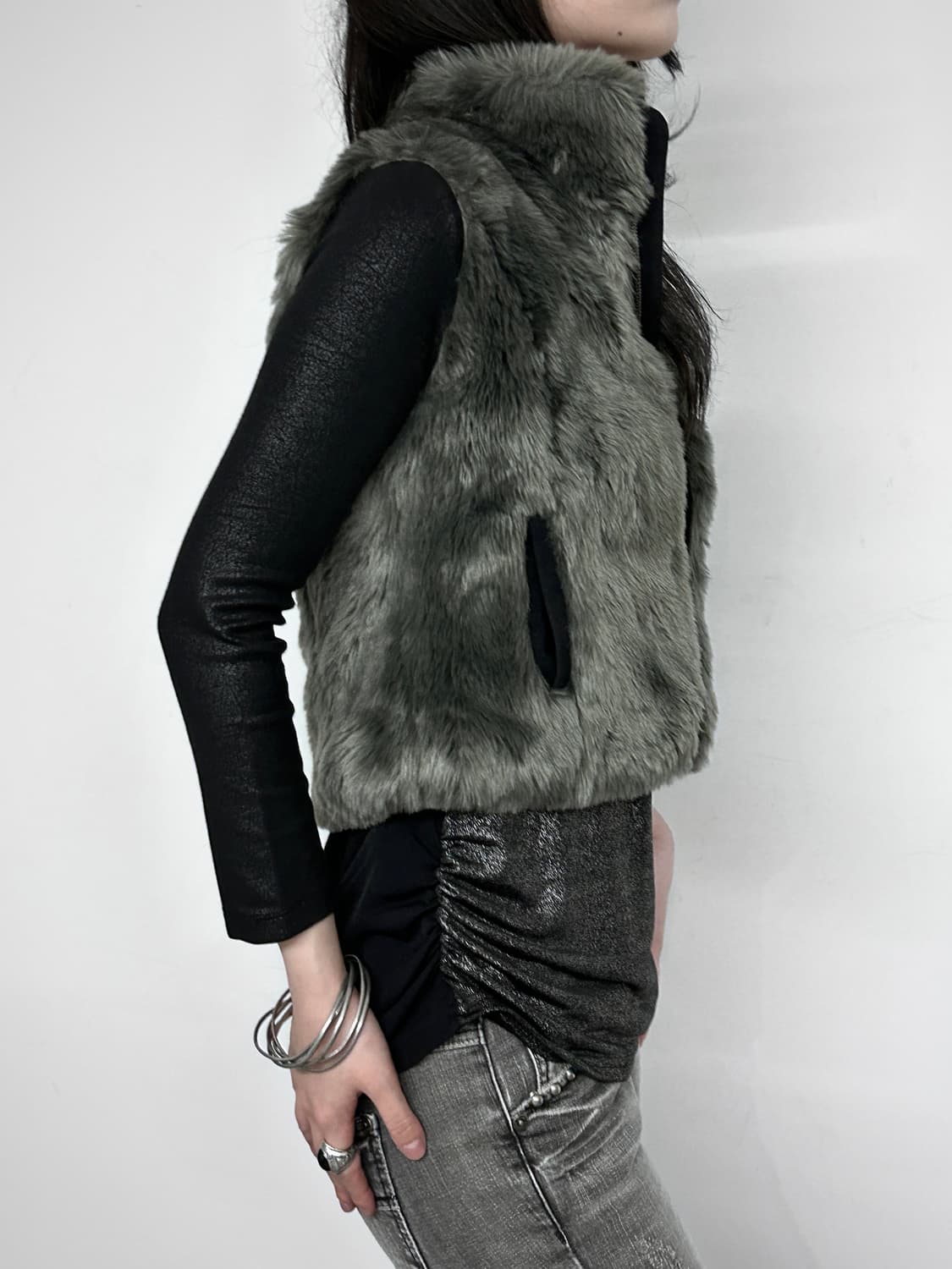 DKNY Fur/Cracked Arm Zip-up 상품이미지1