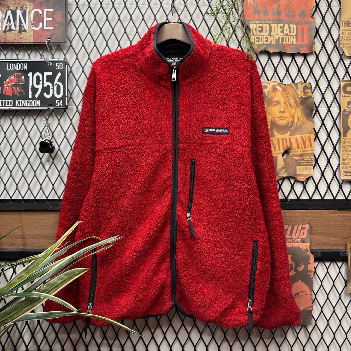 90s 폴로 랄프로렌 진스 플리스 자켓 전면 집업 포켓 포인트 레드 상품이미지1
