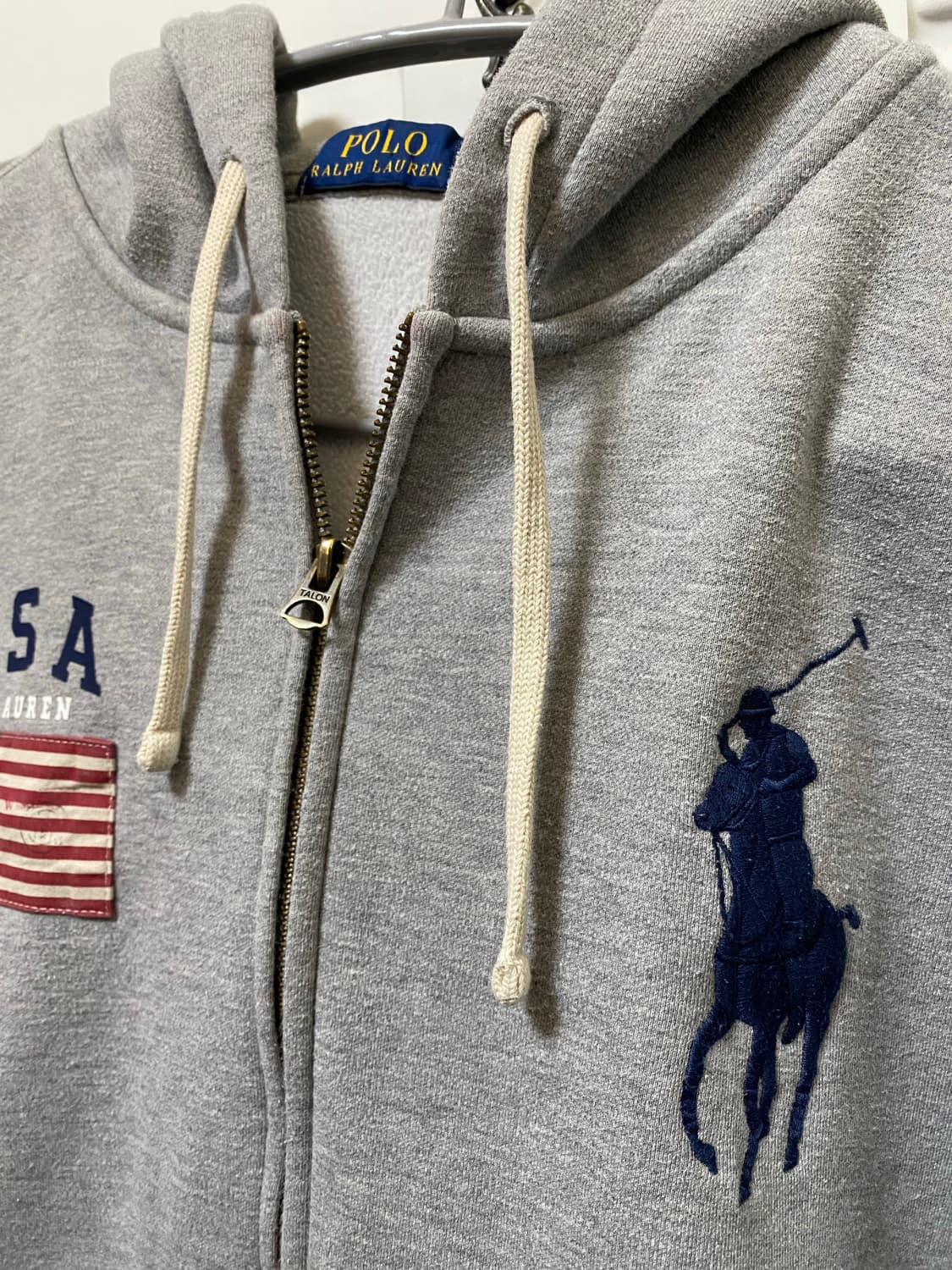 폴로 POLO 빅포니 성조기 USA 그레이 후드집업 XL 상품이미지6