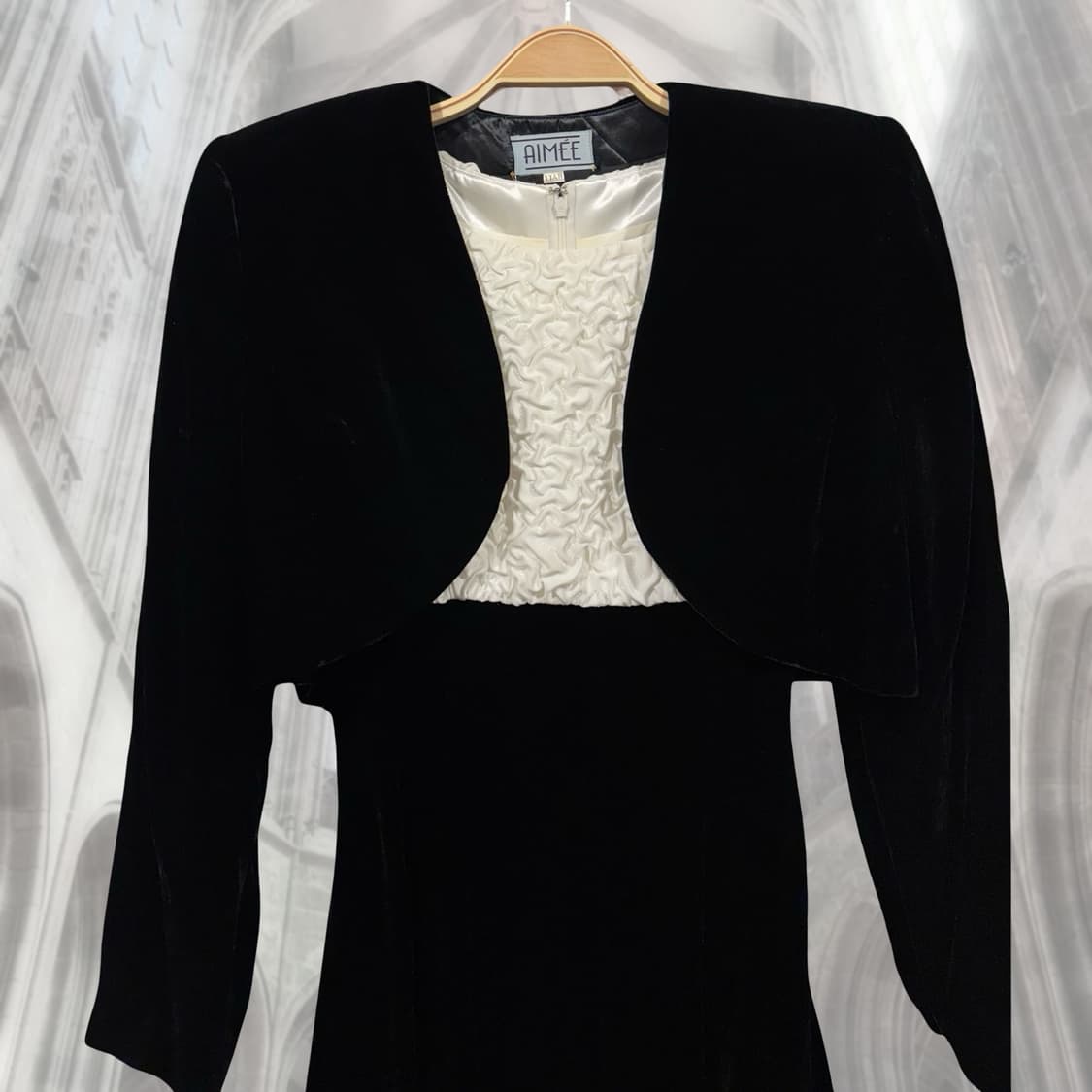 빈티지 로맨틱 블랙 벨벳 볼레로 원피스 셋업 상품이미지4