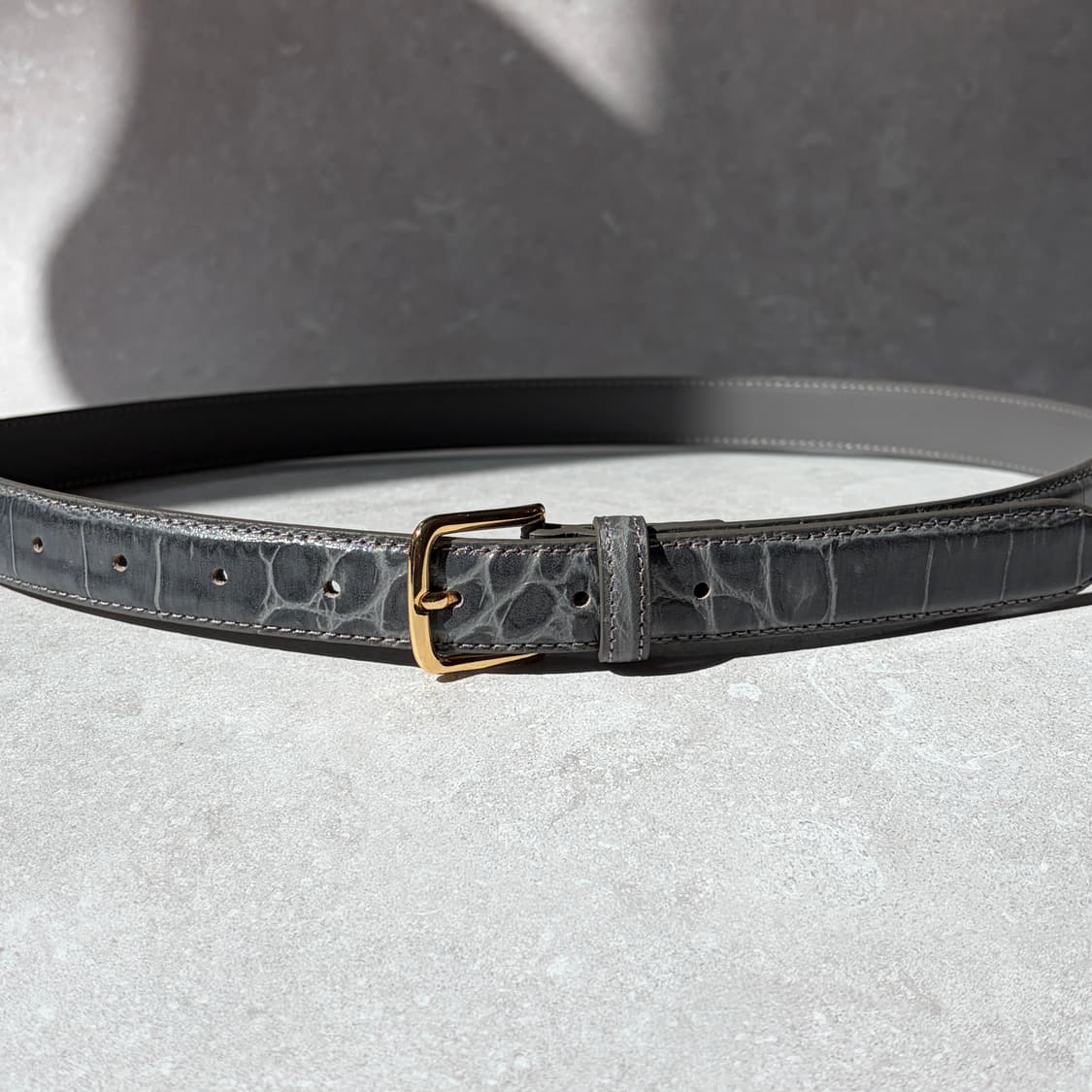 Oribell 크로커다일 페이던트 소가죽 골드버클 미니멀 버클 벨트 상품이미지9