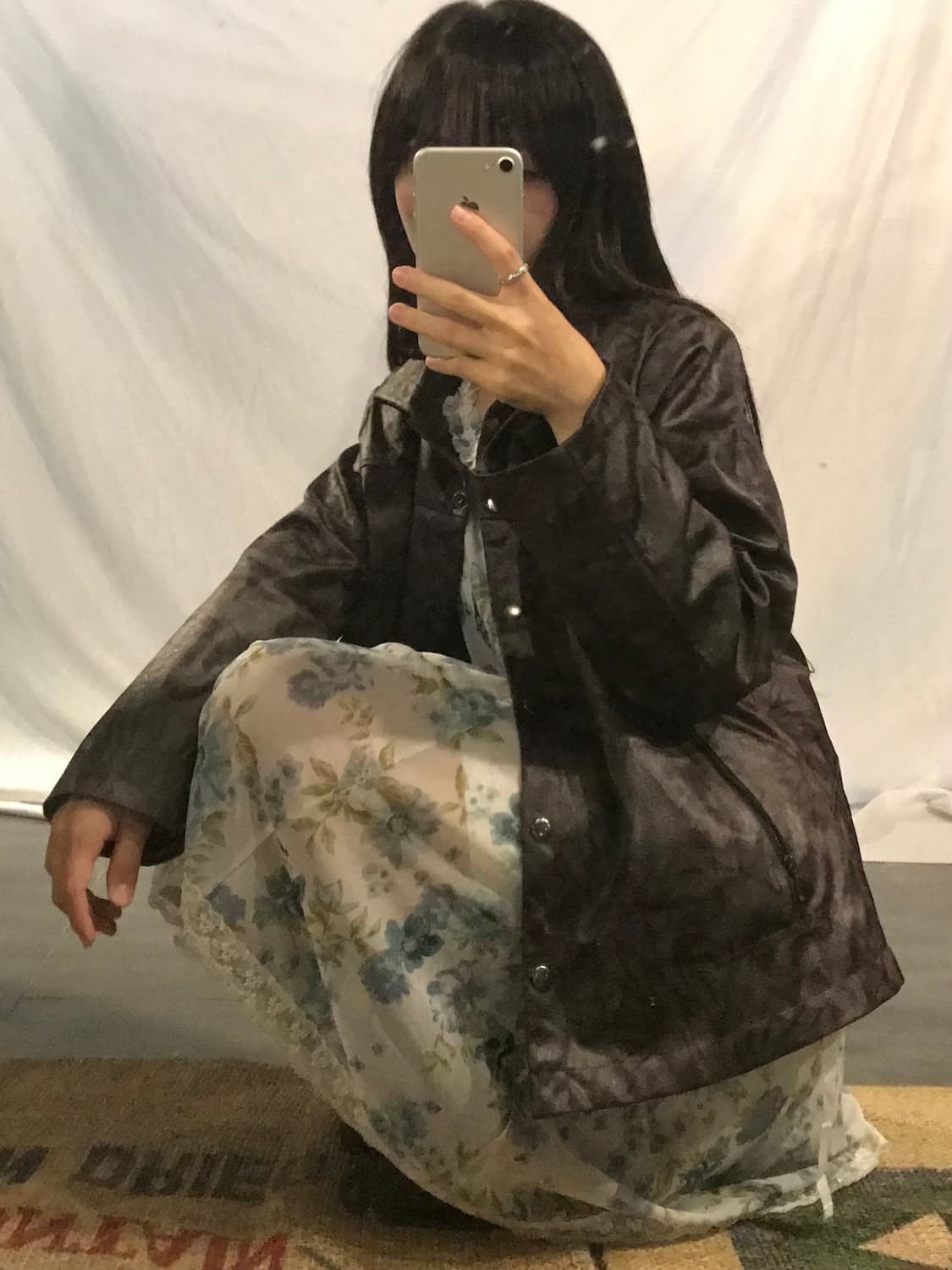 flower pattern leather jacket  상품이미지7