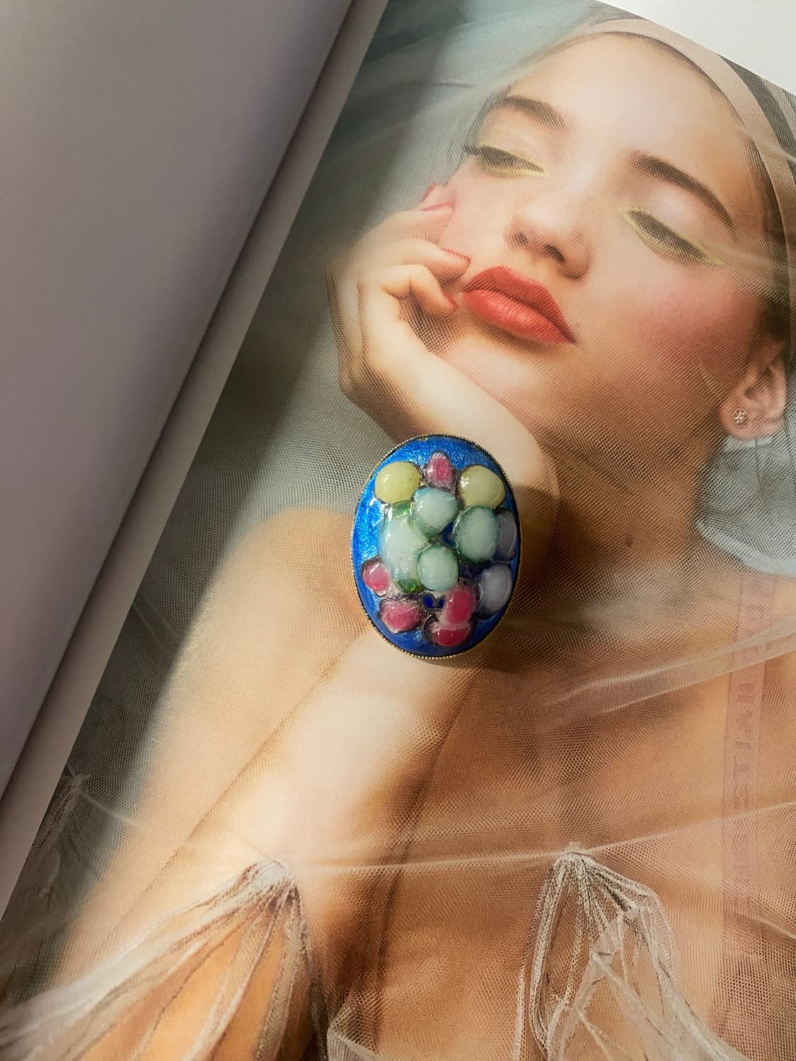 일본 빈티지 오발 에나멜 브로치 원형 주얼리 상품이미지1