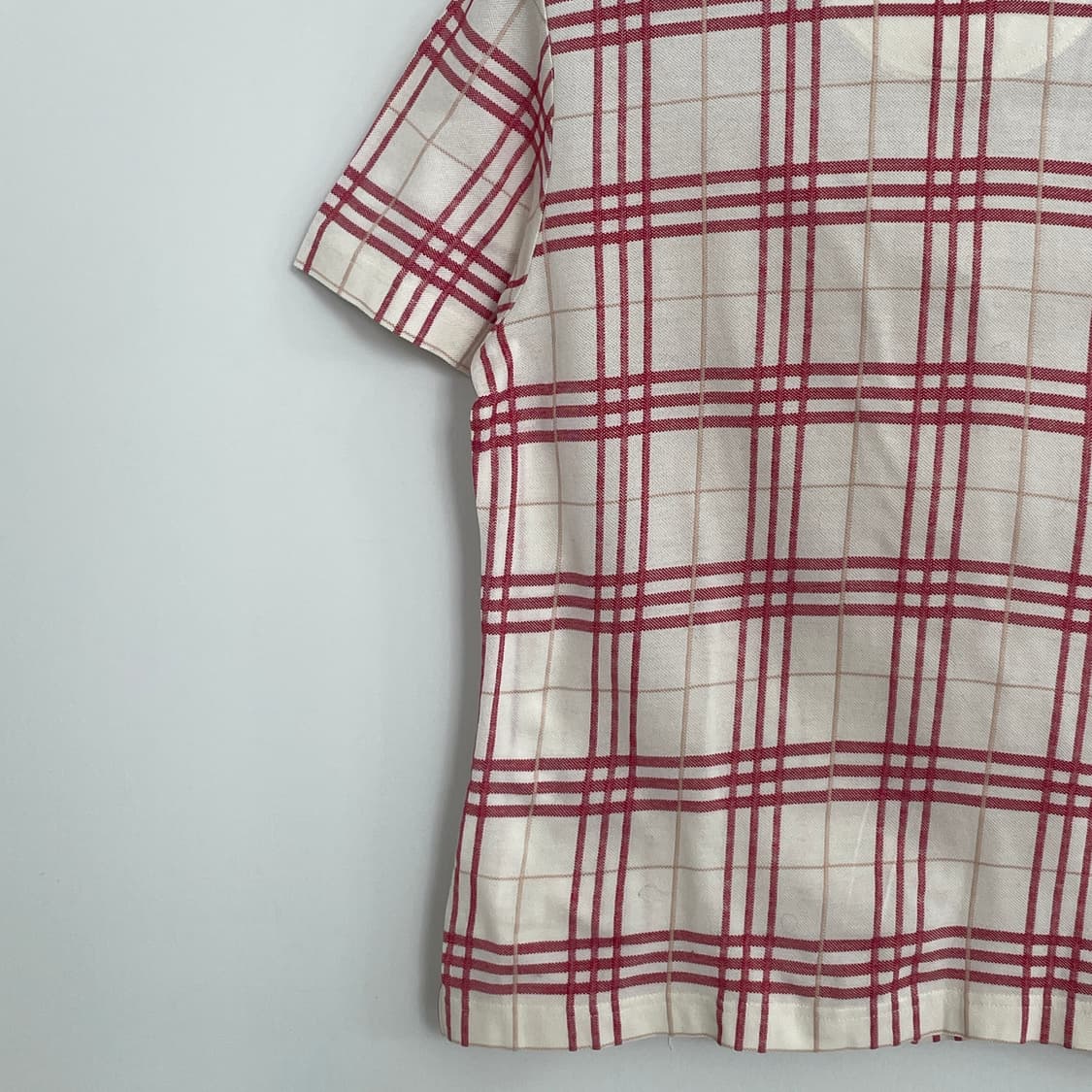 버버리 레드 체크 쿼터 집업 반팔 티셔츠 상품이미지6