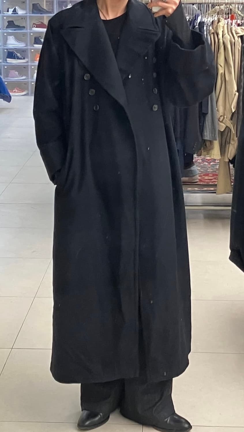 Y's 요지야마모토 블랙 더블 브레스트 롱코트   상품이미지9