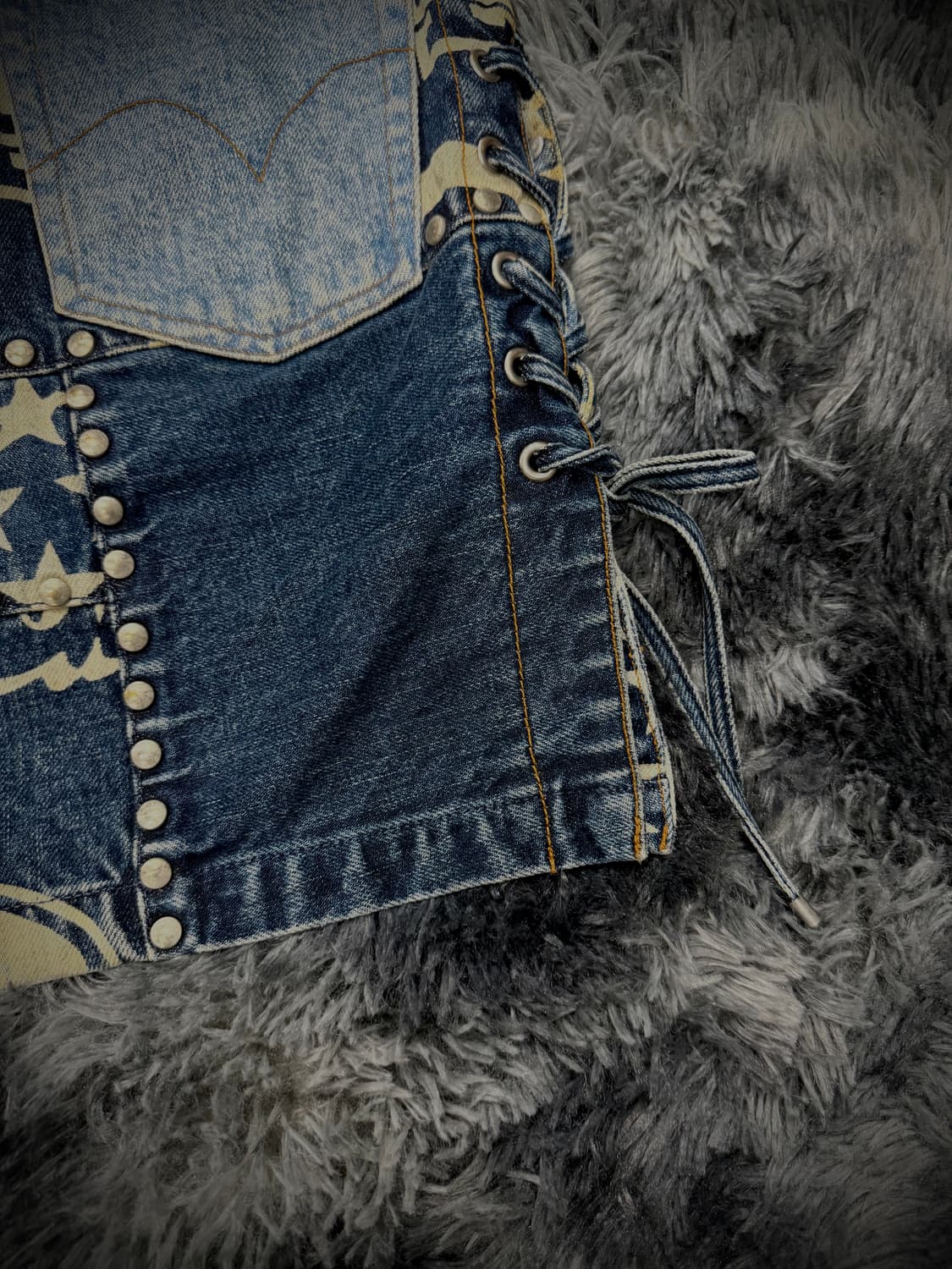 Hysteric Glamour 스터드 & 레이스업 패치워크 데님 스커트 상품이미지8