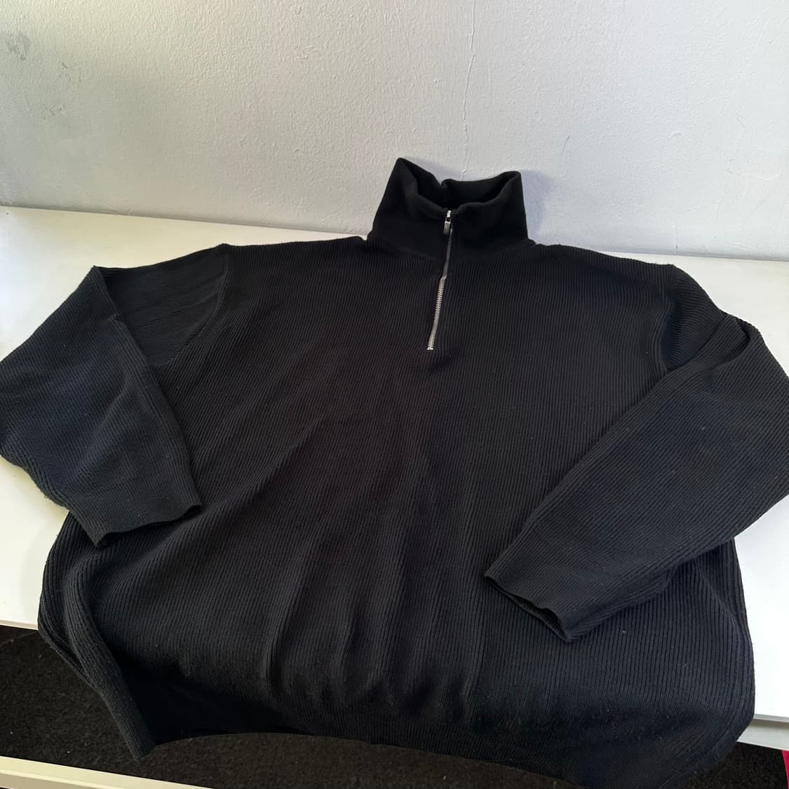 XL 드로우핏 블랙 오버핏 반집업니트 상품이미지5