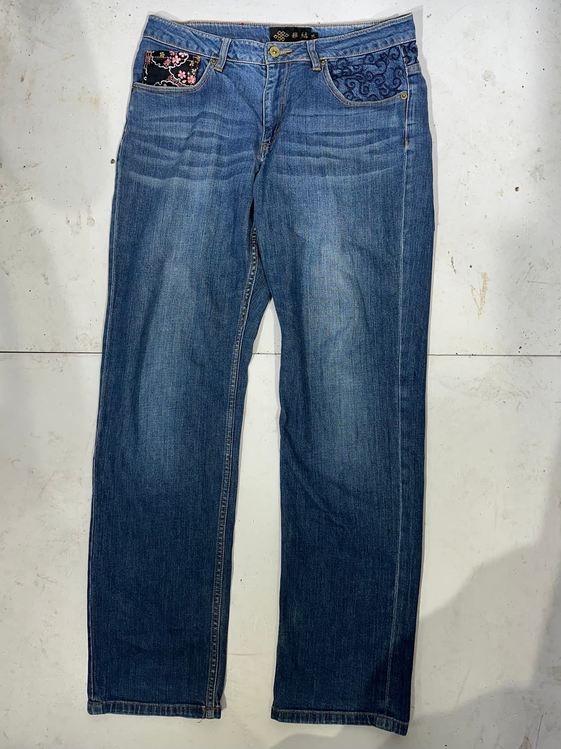 일본 빈티지 중청 대장급 오리엔탈 자수 포켓 와이드 데님 팬츠 청바지 상품이미지4