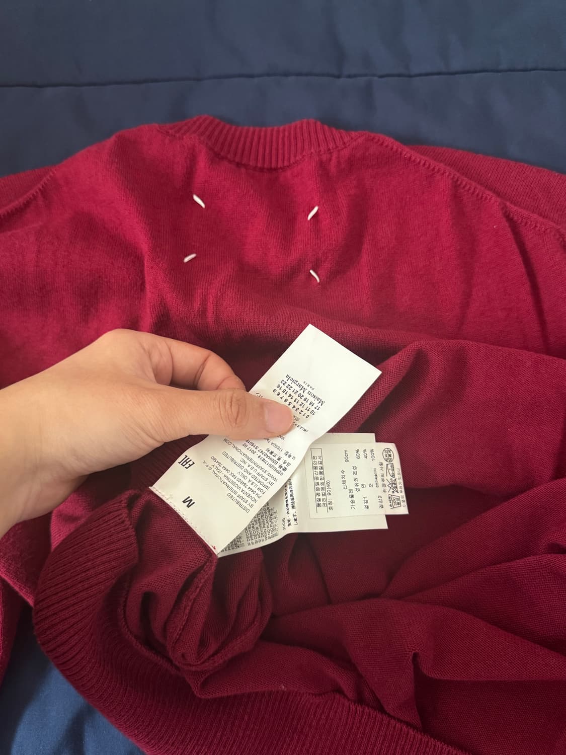 백화점판 마르지엘라 엘보우 니트 버건디 색상 상품이미지2