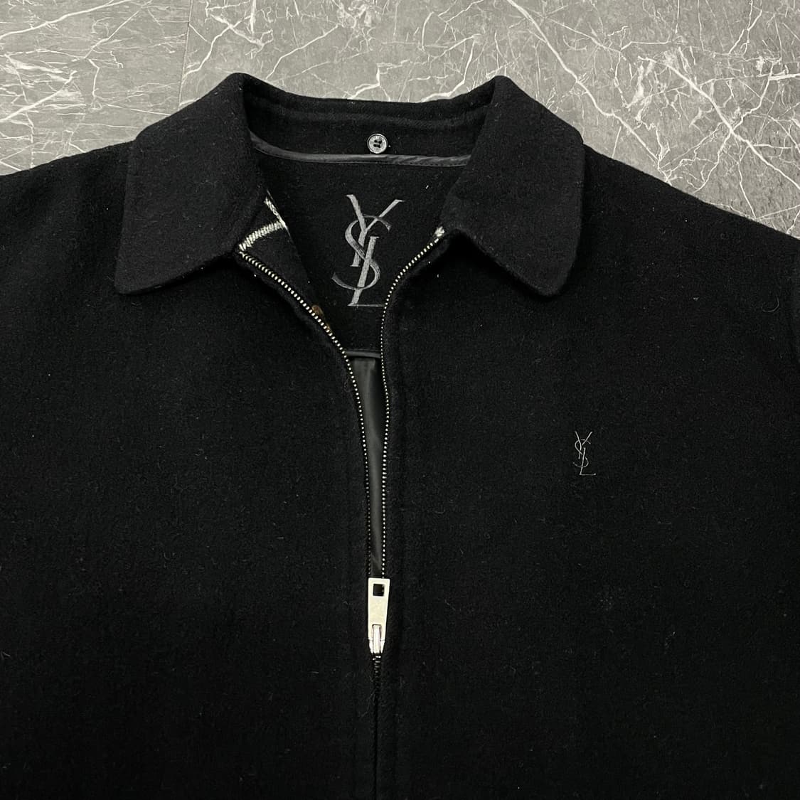 L(XL) 입생로랑 빅로고 블랙 모직 블루종 자켓 상품이미지5