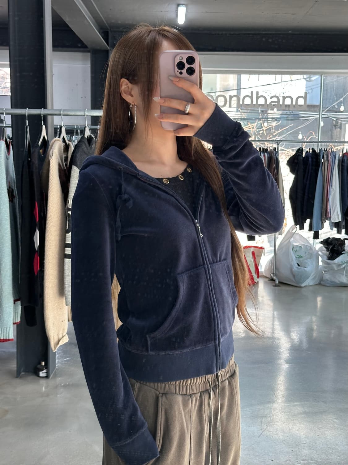 쥬시꾸뛰르 컬러큐빅 벨루어 후드집업 상품이미지2