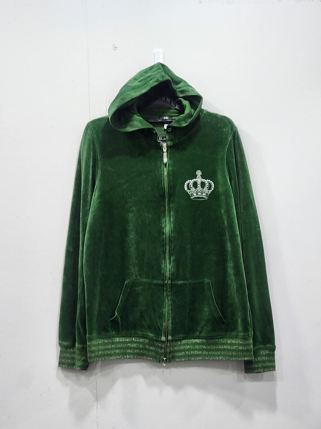 [M] 메들린 벨벳 왕관 큐빅 후드집업 M 그린 상품이미지1