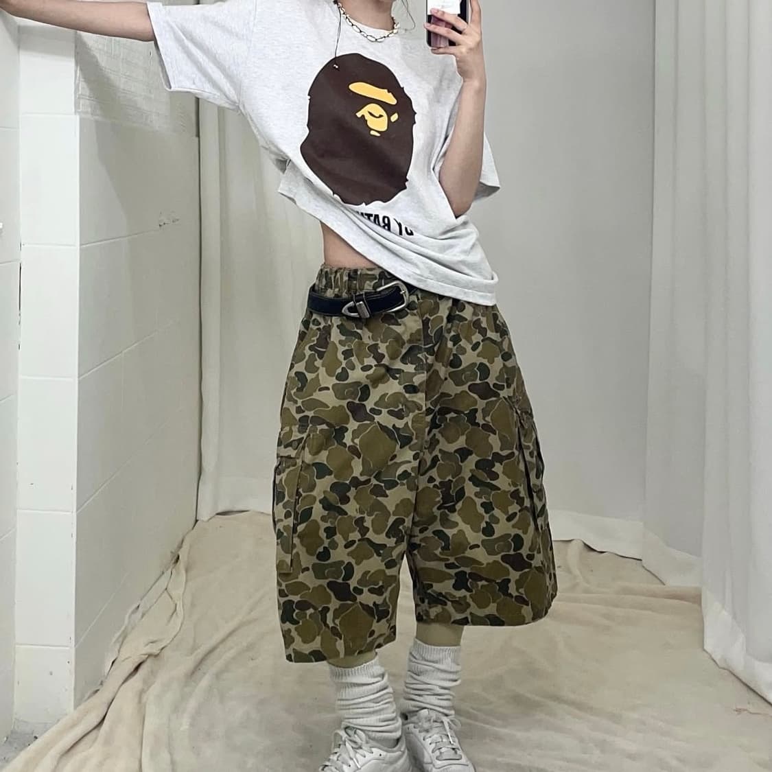 빈티지 카모 카고 와이드 버뮤다 팬츠 상품이미지1