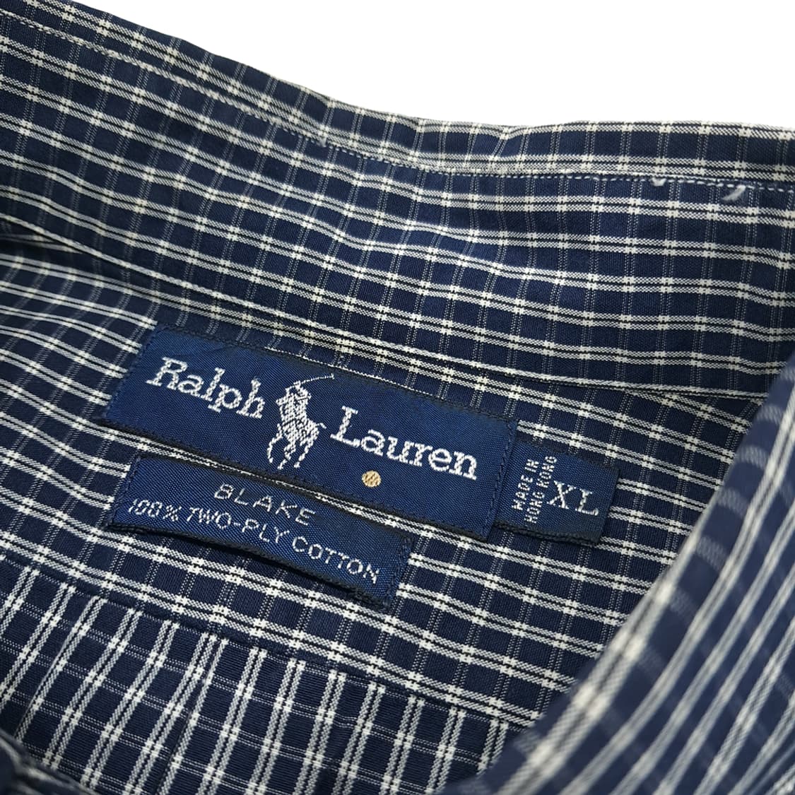 CL516 XL 폴로 90s 홍콩판 코튼 그래프체크 네이비 셔츠 남방 상품이미지3