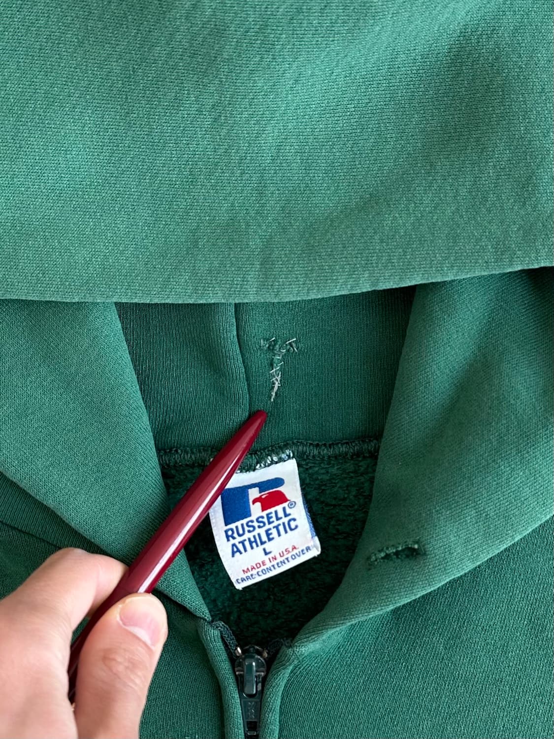 90s 빈티지 러셀 후드집업 그린 L USA 상품이미지7