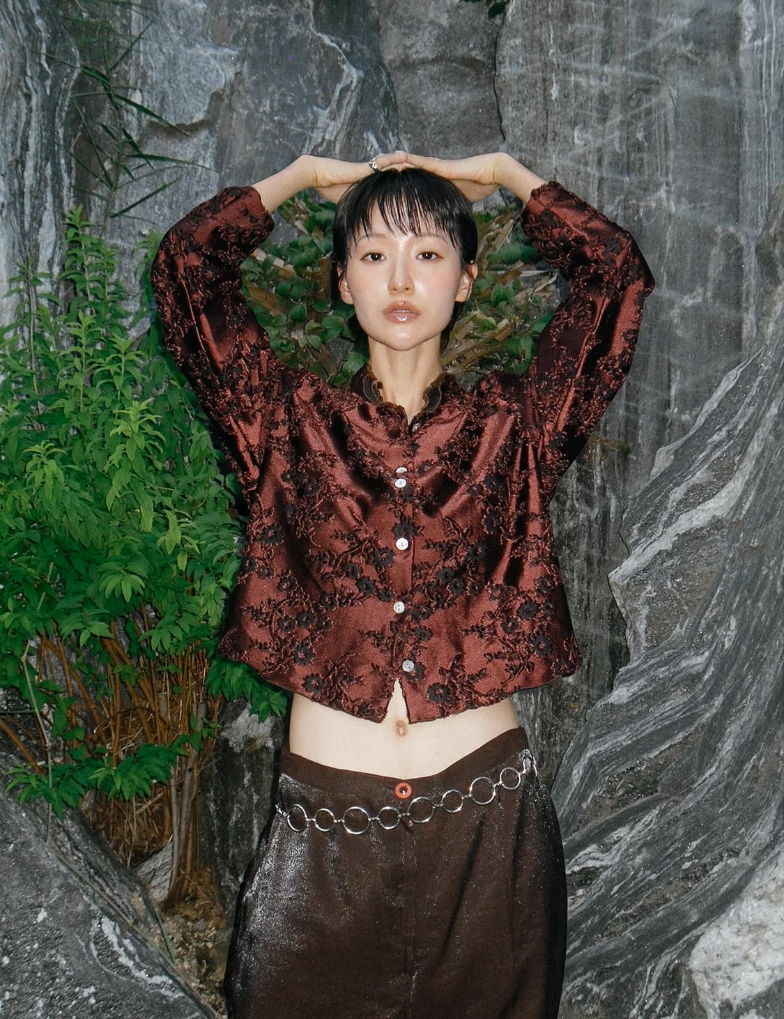 Brown gloss flower pattern jacket 상품이미지2
