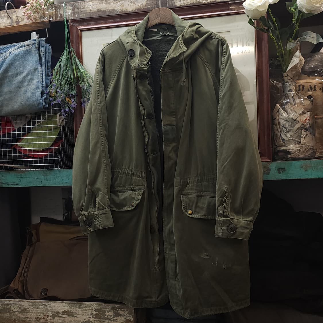 빈티지 프랑스군 m64 밀리터리 모즈파카 올리브 그린 페이딩 92C 상품이미지1